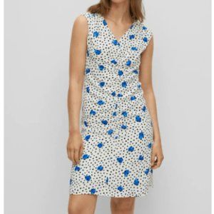 HUGO BOSS DESMALA RUCHED IN BLUE DOT WHITE FANTASY DRESS sz 8